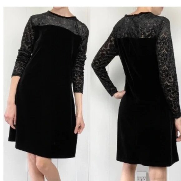 Jacqueline Ferrar Velvet Dress Womens 14P Black Whimsigoth Dark Feminine Witchy - Picture 1 of 16